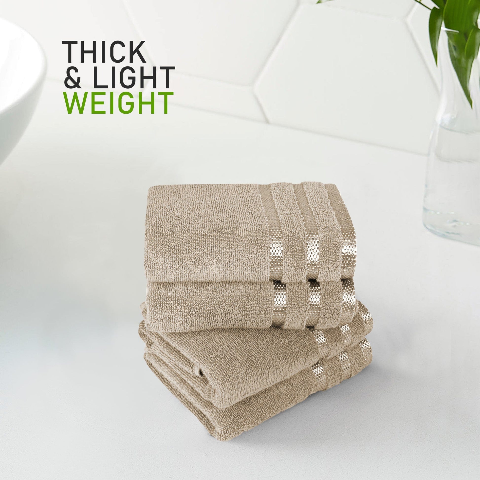 Belmont Viscose Stripe Beige Towels 100% Cotton Hotel Quality Super Absorbent 10 Piece Bale Set, 4 Hand Towel & 12 Face Cloths