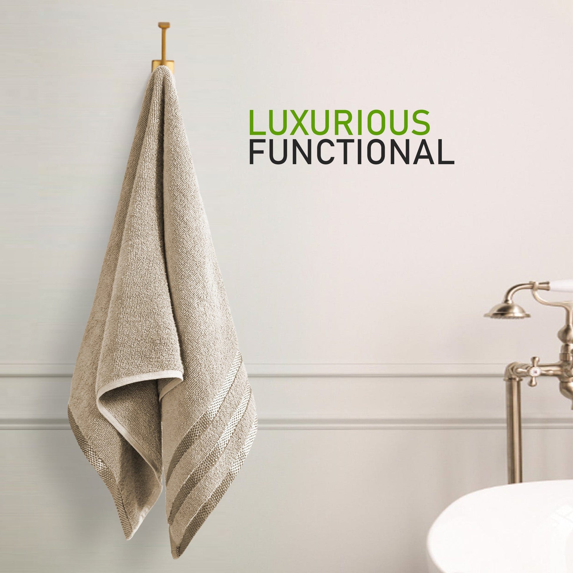 Belmont Viscose Stripe Beige Towels 100% Cotton Hotel Quality Super Absorbent 10 Piece Bale Set, 4 Hand Towel & 12 Face Cloths