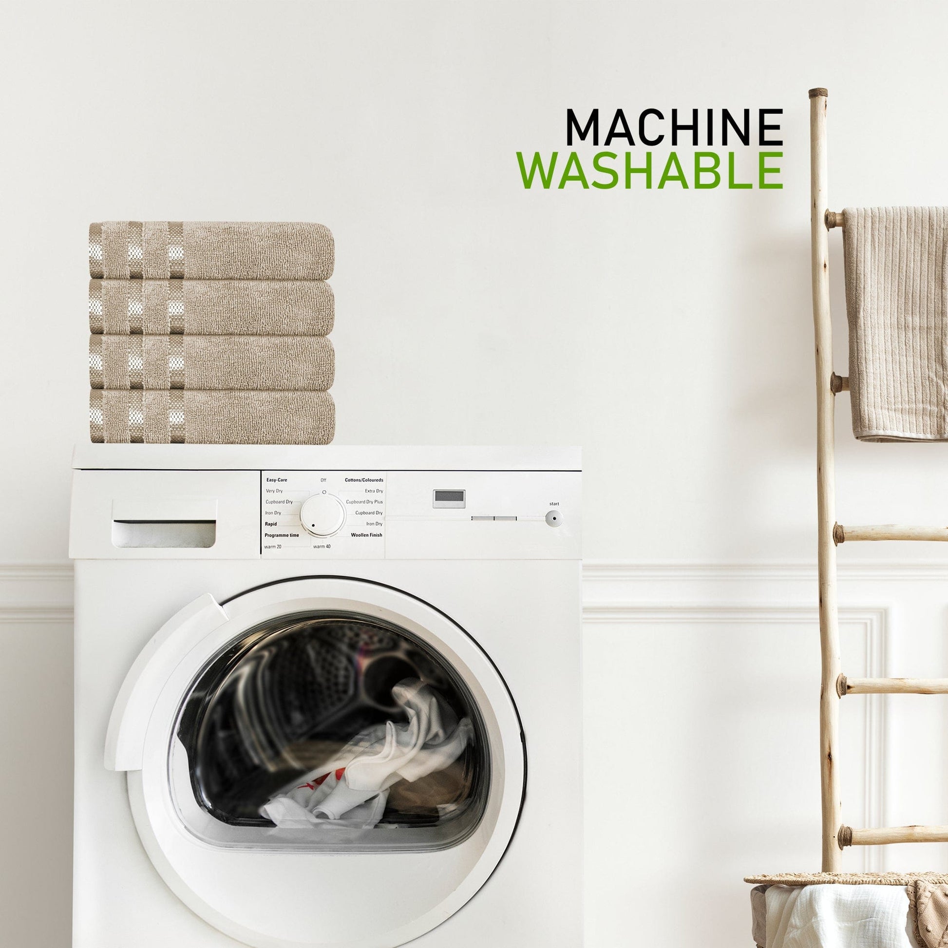 Belmont Viscose Stripe Beige Towels 100% Cotton Hotel Quality Super Absorbent 10 Piece Bale Set, 4 Hand Towel & 12 Face Cloths