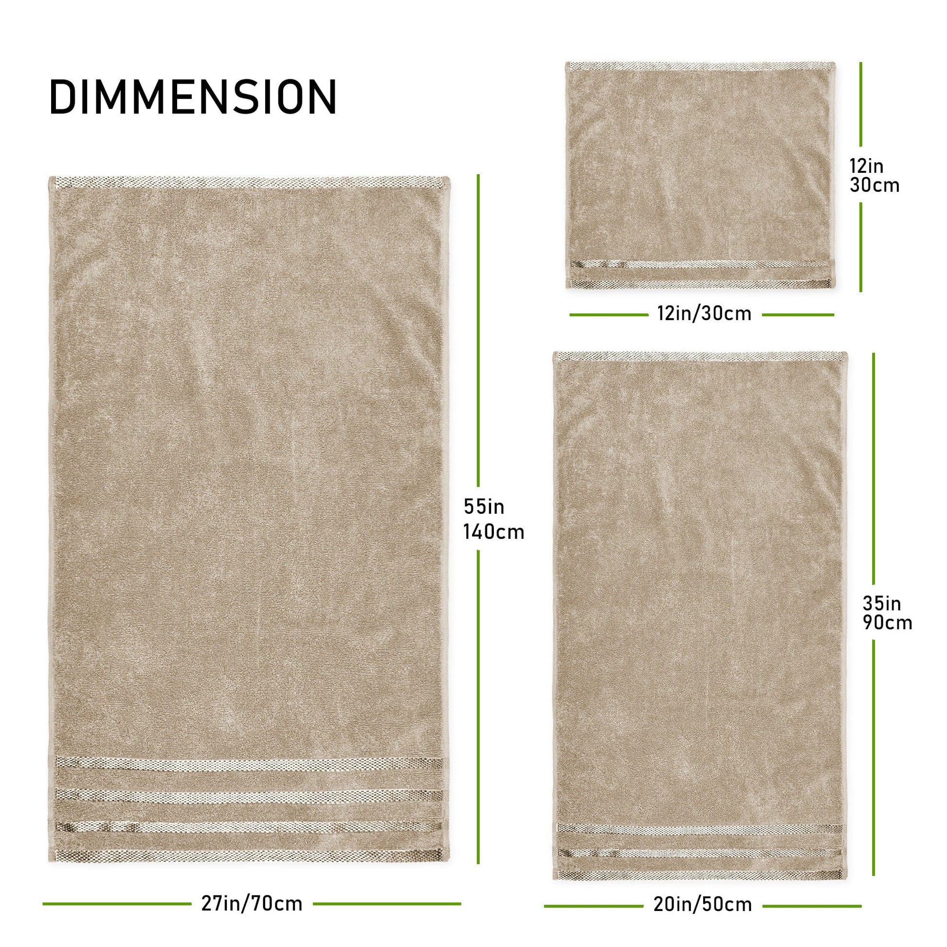 Belmont Viscose Stripe Beige Towels 100% Cotton Hotel Quality Super Absorbent 10 Piece Bale Set, 4 Hand Towel & 12 Face Cloths