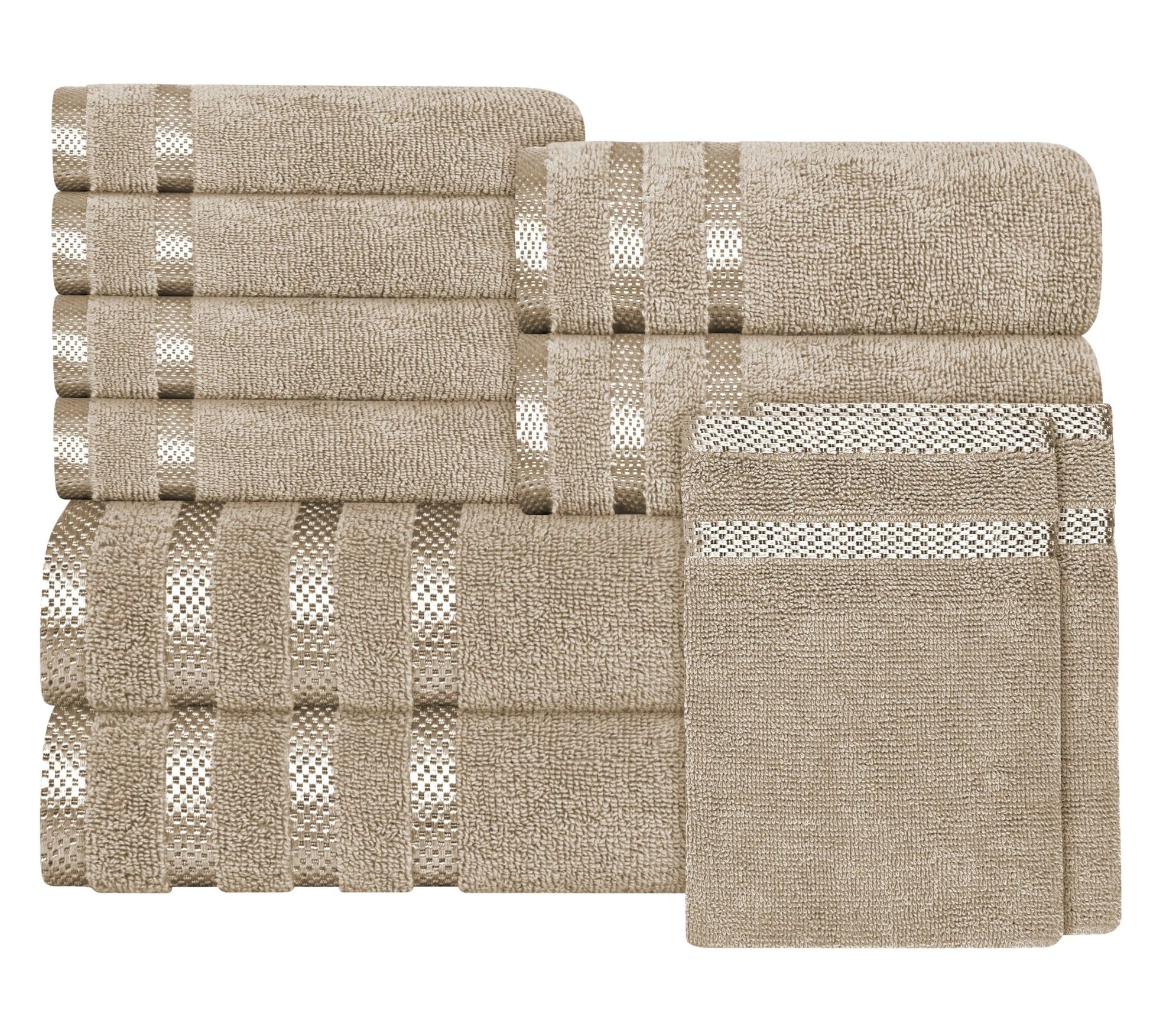 Belmont Viscose Stripe Beige Towels 100% Cotton Hotel Quality Super Absorbent 10 Piece Bale Set, 4 Hand Towel & 12 Face Cloths