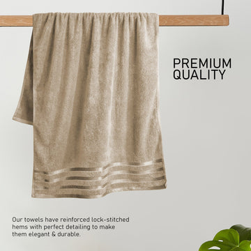 Belmont Viscose Stripe Beige Towels 100% Cotton Hotel Quality Super Absorbent 10 Piece Bale Set, 4 Hand Towel & 12 Face Cloths