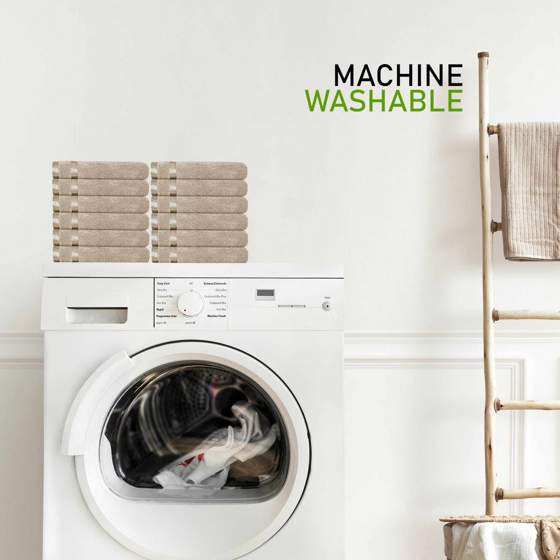 Belmont Viscose Stripe Beige Towels 100% Cotton Hotel Quality Super Absorbent 10 Piece Bale Set, 4 Hand Towel & 12 Face Cloths