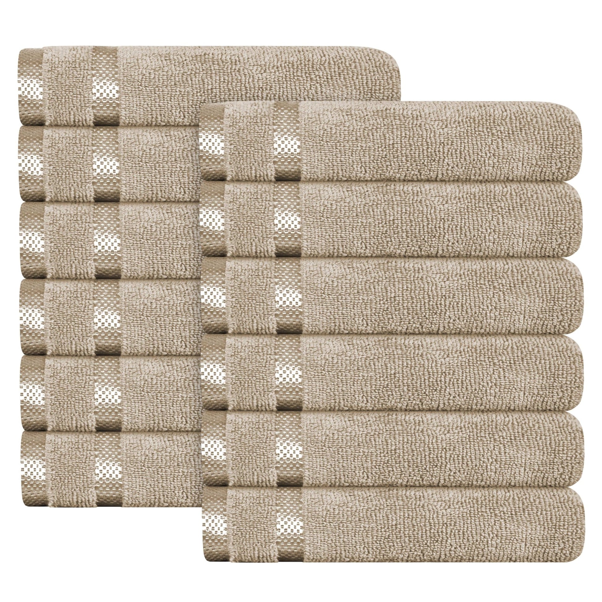 Belmont Viscose Stripe Beige Towels 100% Cotton Hotel Quality Super Absorbent 10 Piece Bale Set, 4 Hand Towel & 12 Face Cloths