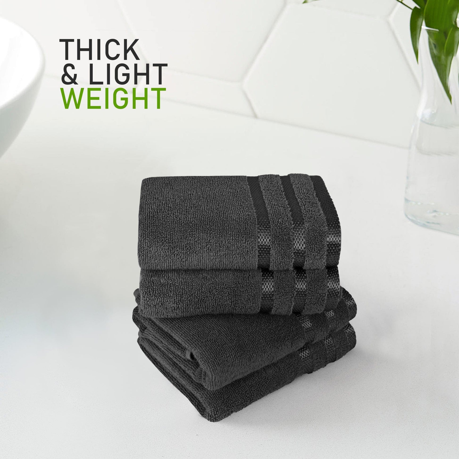 Belmont Viscose Stripe Grey Towels 100% Cotton Hotel Quality Super Absorbent 10 Piece Bale Set, 4 Hand Towel & 12 Face Cloths