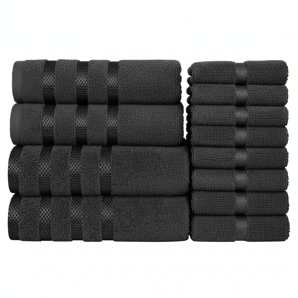 Belmont Viscose Stripe Grey Towels 100% Cotton Hotel Quality Super Absorbent 10 Piece Bale Set, 4 Hand Towel & 12 Face Cloths