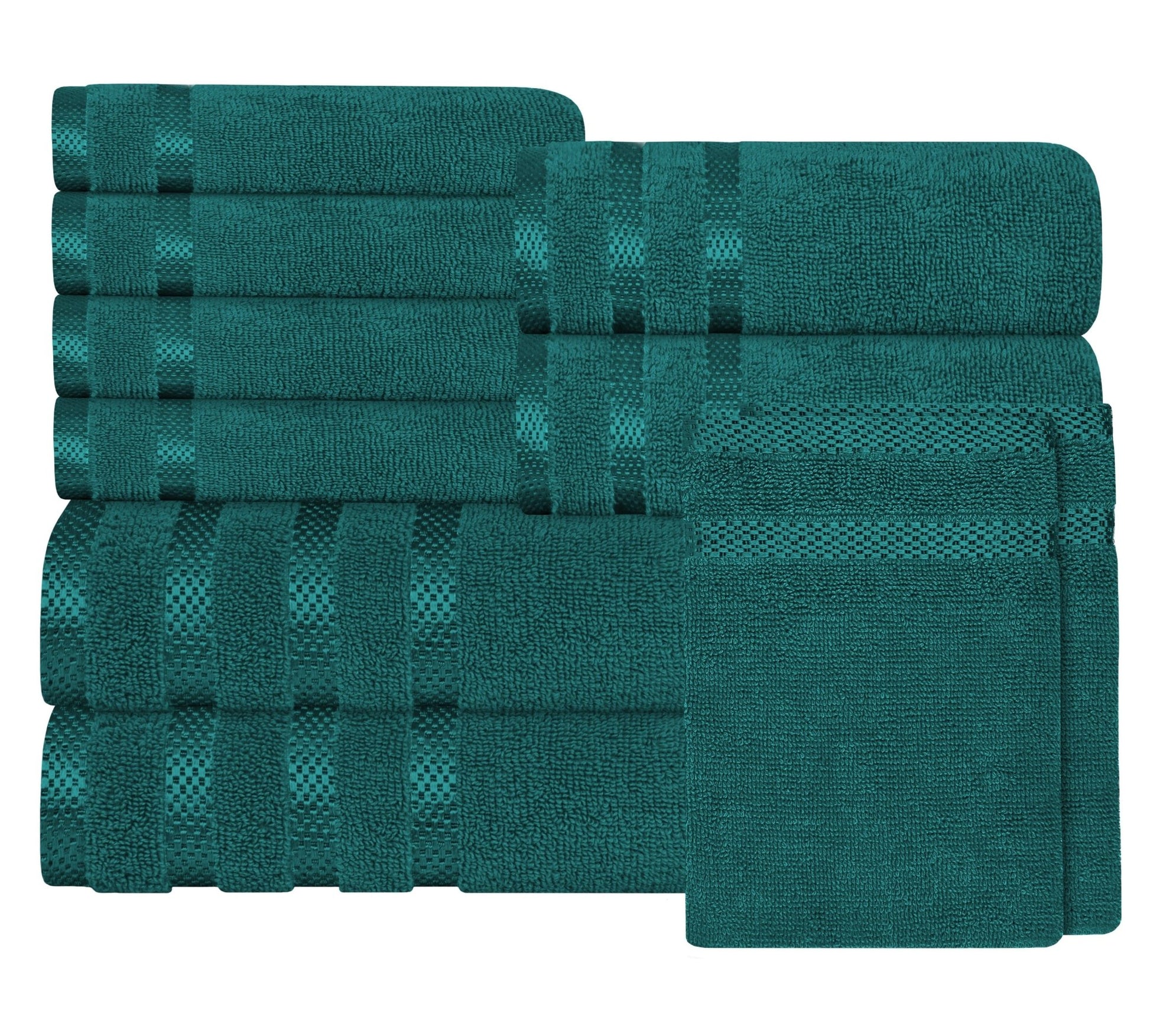 Belmont Viscose Stripe Jade Green Towels 100% Cotton Hotel Quality Super Absorbent 10 Piece Bale Set, 4 Hand Towel & 12 Face Cloths