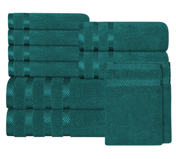Belmont Viscose Stripe Jade Green Towels 100% Cotton Hotel Quality Super Absorbent 10 Piece Bale Set, 4 Hand Towel & 12 Face Cloths