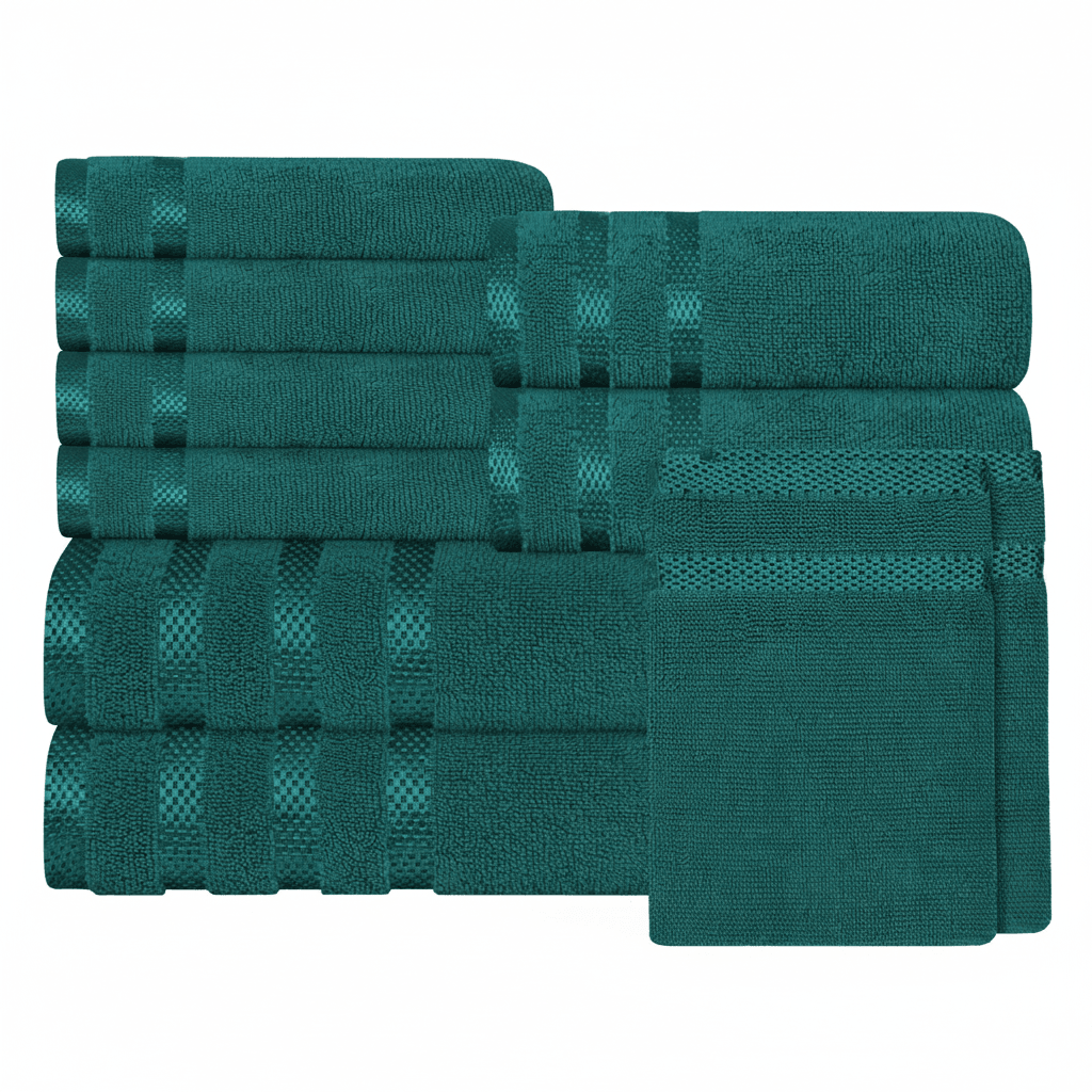 Belmont Viscose Stripe Jade Green Towels 100% Cotton Hotel Quality Super Absorbent 10 Piece Bale Set, 4 Hand Towel & 12 Face Cloths