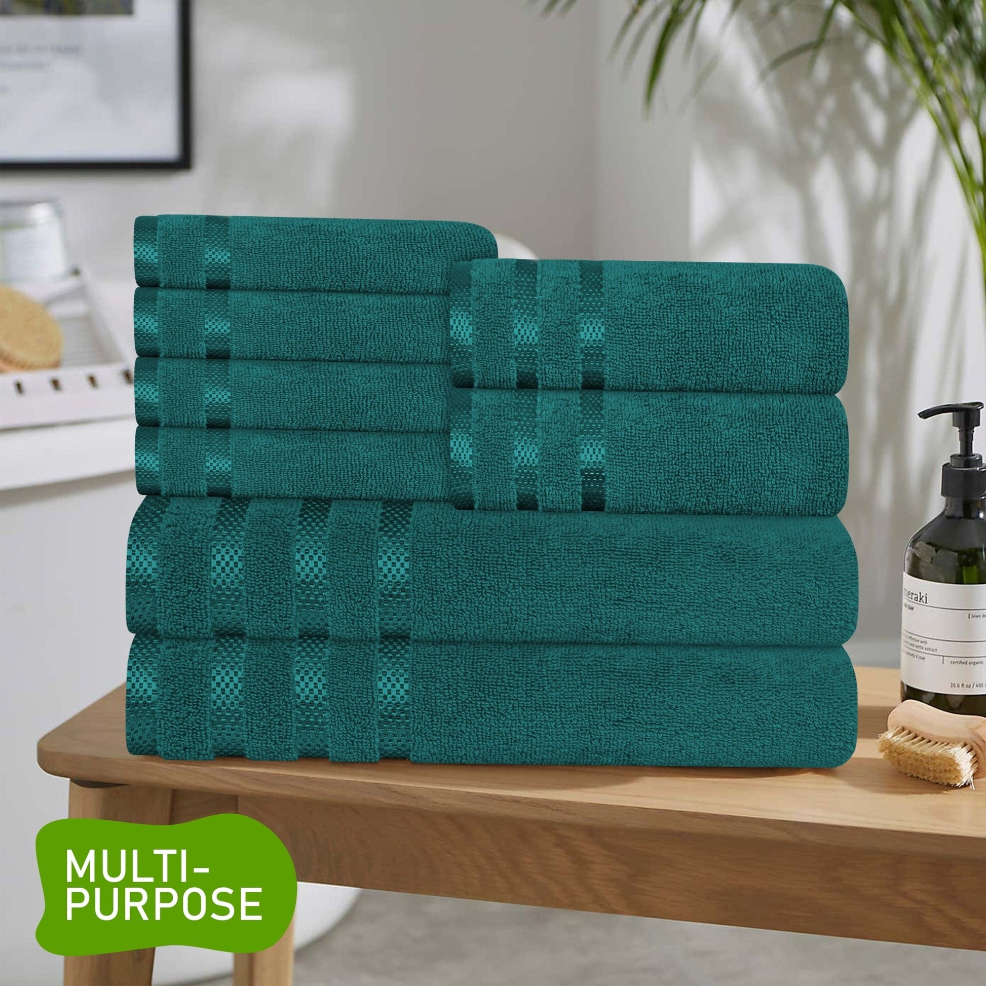 Belmont Viscose Stripe Jade Green Towels 100% Cotton Hotel Quality Super Absorbent 10 Piece Bale Set, 4 Hand Towel & 12 Face Cloths