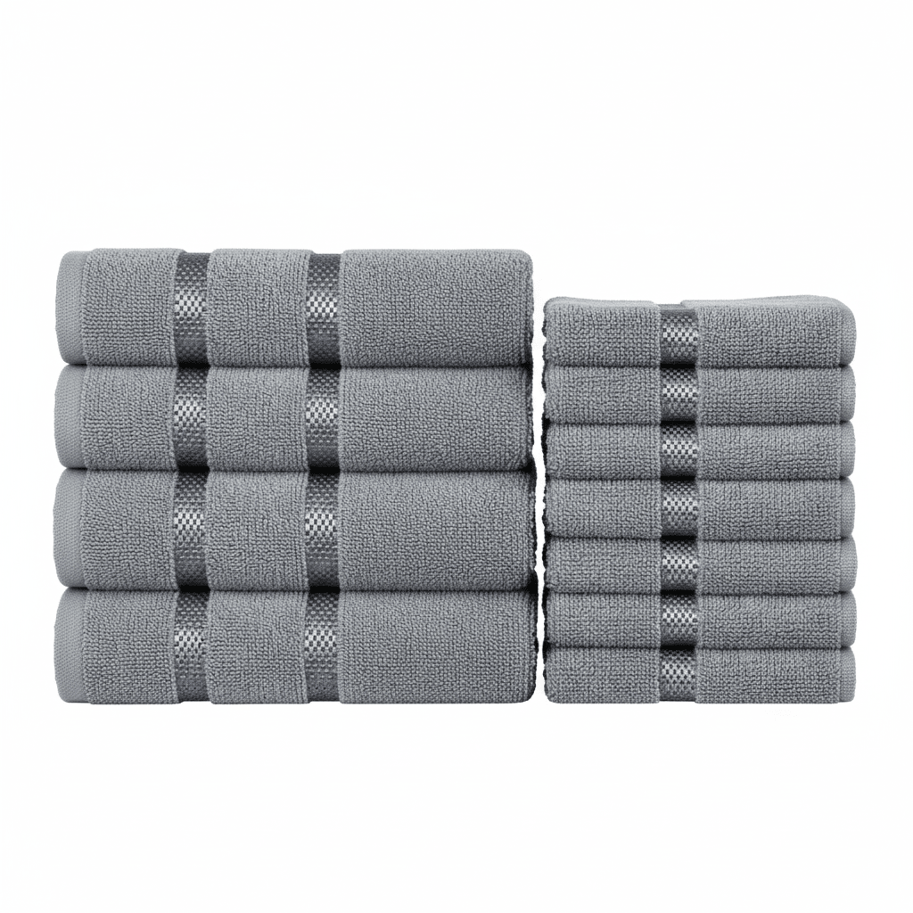 Belmont Viscose Stripe Silver Towels 100% Cotton Hotel Quality Super Absorbent 10 Piece Bale Set, 4 Hand Towel & 12 Face Cloths