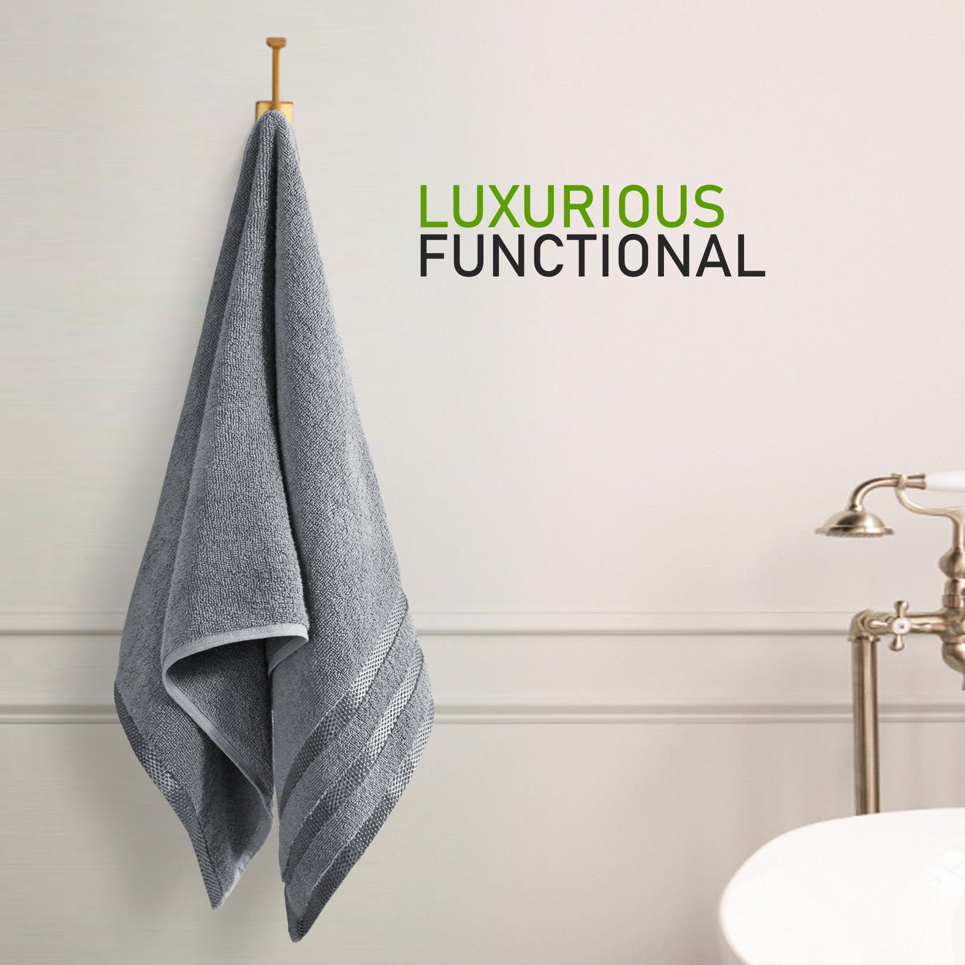 Belmont Viscose Stripe Silver Towels 100% Cotton Hotel Quality Super Absorbent 10 Piece Bale Set, 4 Hand Towel & 12 Face Cloths