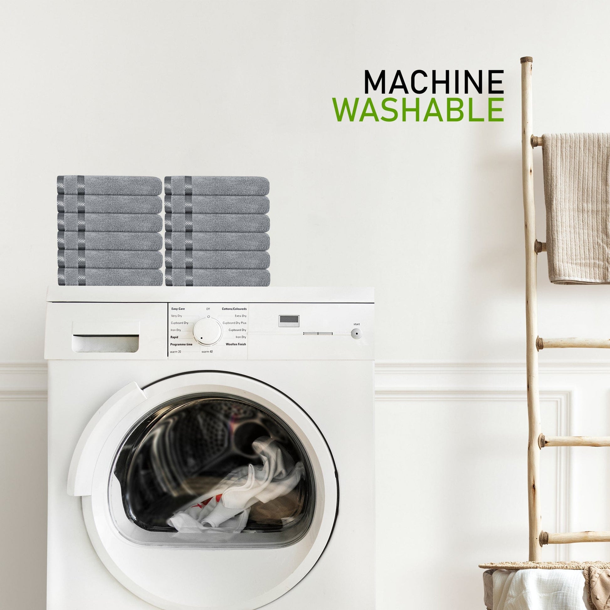 Belmont Viscose Stripe Silver Towels 100% Cotton Hotel Quality Super Absorbent 10 Piece Bale Set, 4 Hand Towel & 12 Face Cloths