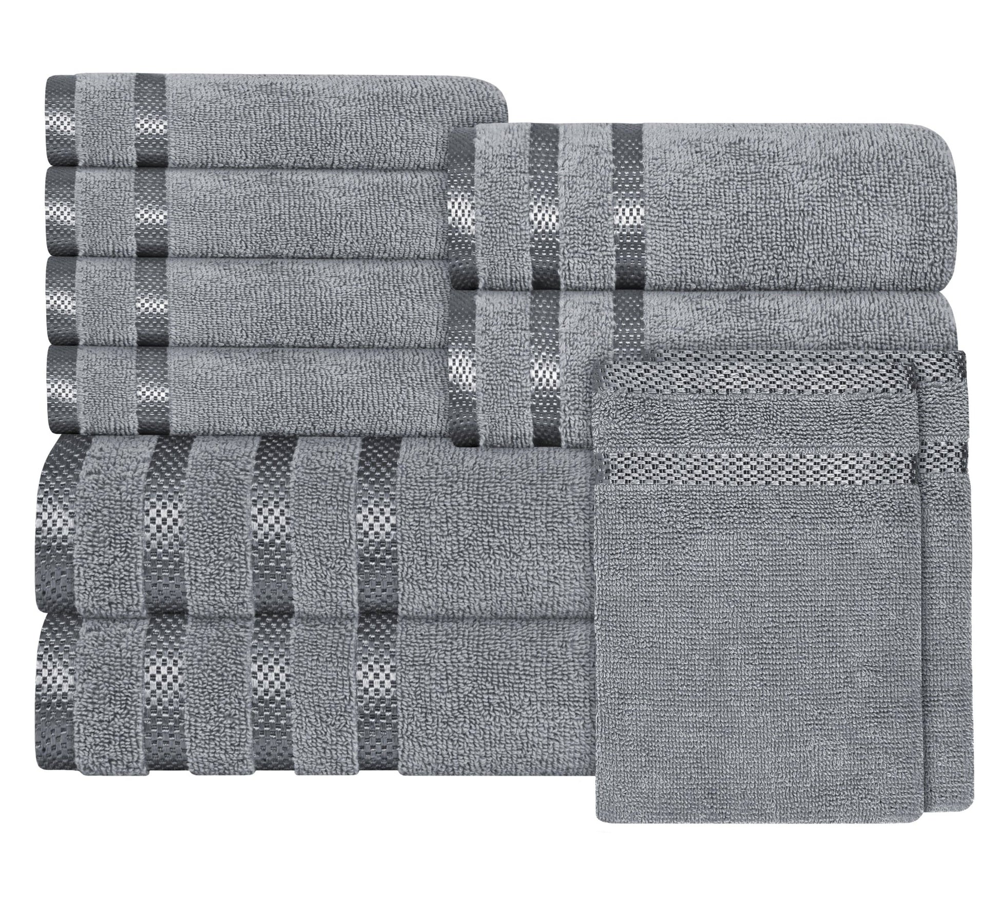 Belmont Viscose Stripe Silver Towels 100% Cotton Hotel Quality Super Absorbent 10 Piece Bale Set, 4 Hand Towel & 12 Face Cloths