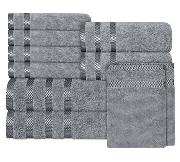 Belmont Viscose Stripe Silver Towels 100% Cotton Hotel Quality Super Absorbent 10 Piece Bale Set, 4 Hand Towel & 12 Face Cloths