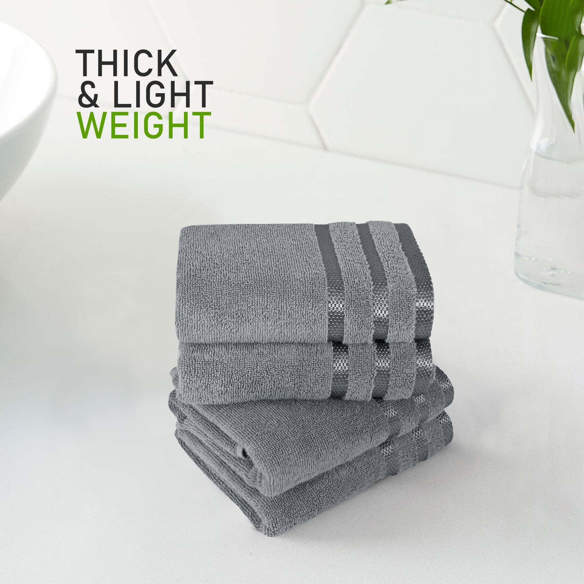 Belmont Viscose Stripe Silver Towels 100% Cotton Hotel Quality Super Absorbent 10 Piece Bale Set, 4 Hand Towel & 12 Face Cloths