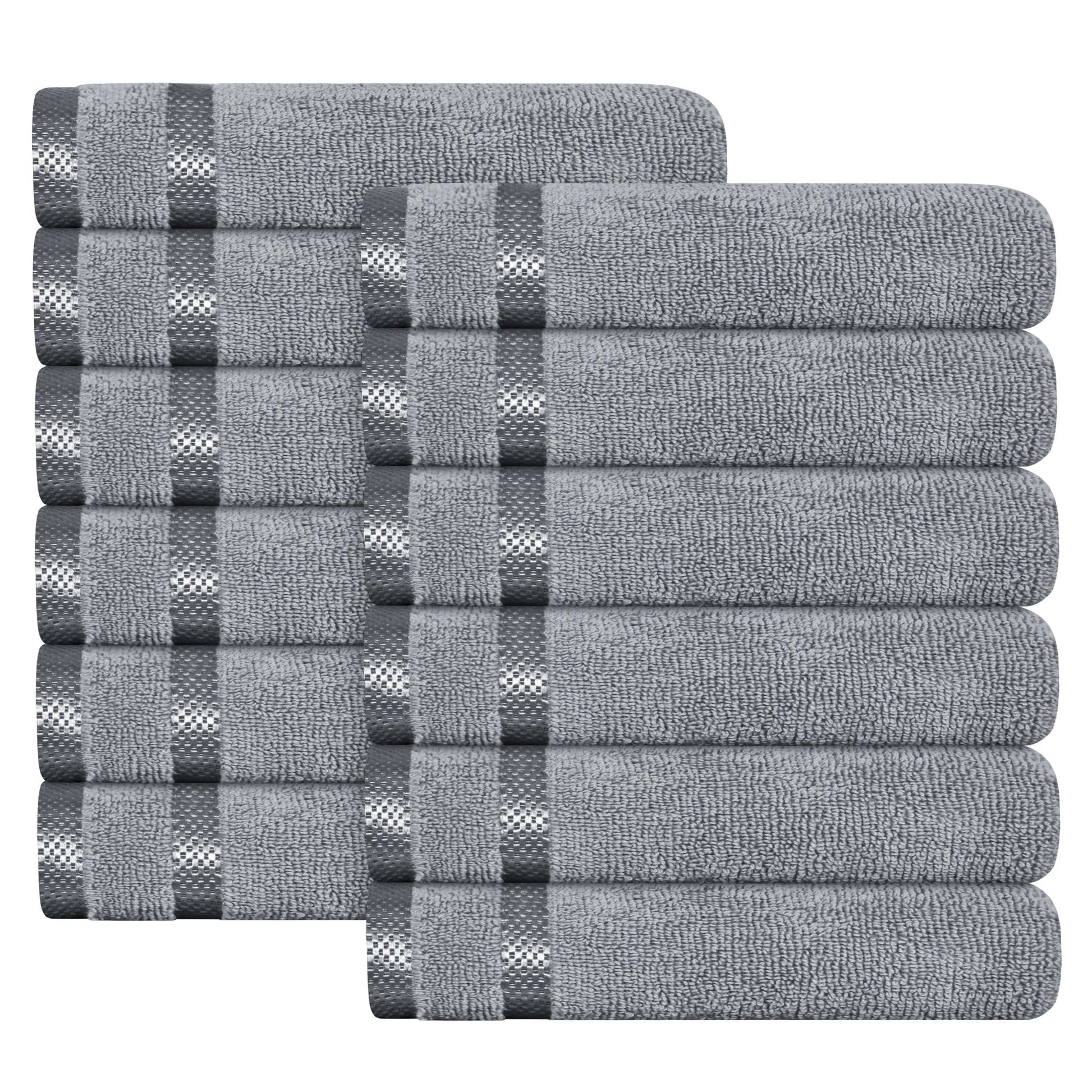 Belmont Viscose Stripe Silver Towels 100% Cotton Hotel Quality Super Absorbent 10 Piece Bale Set, 4 Hand Towel & 12 Face Cloths