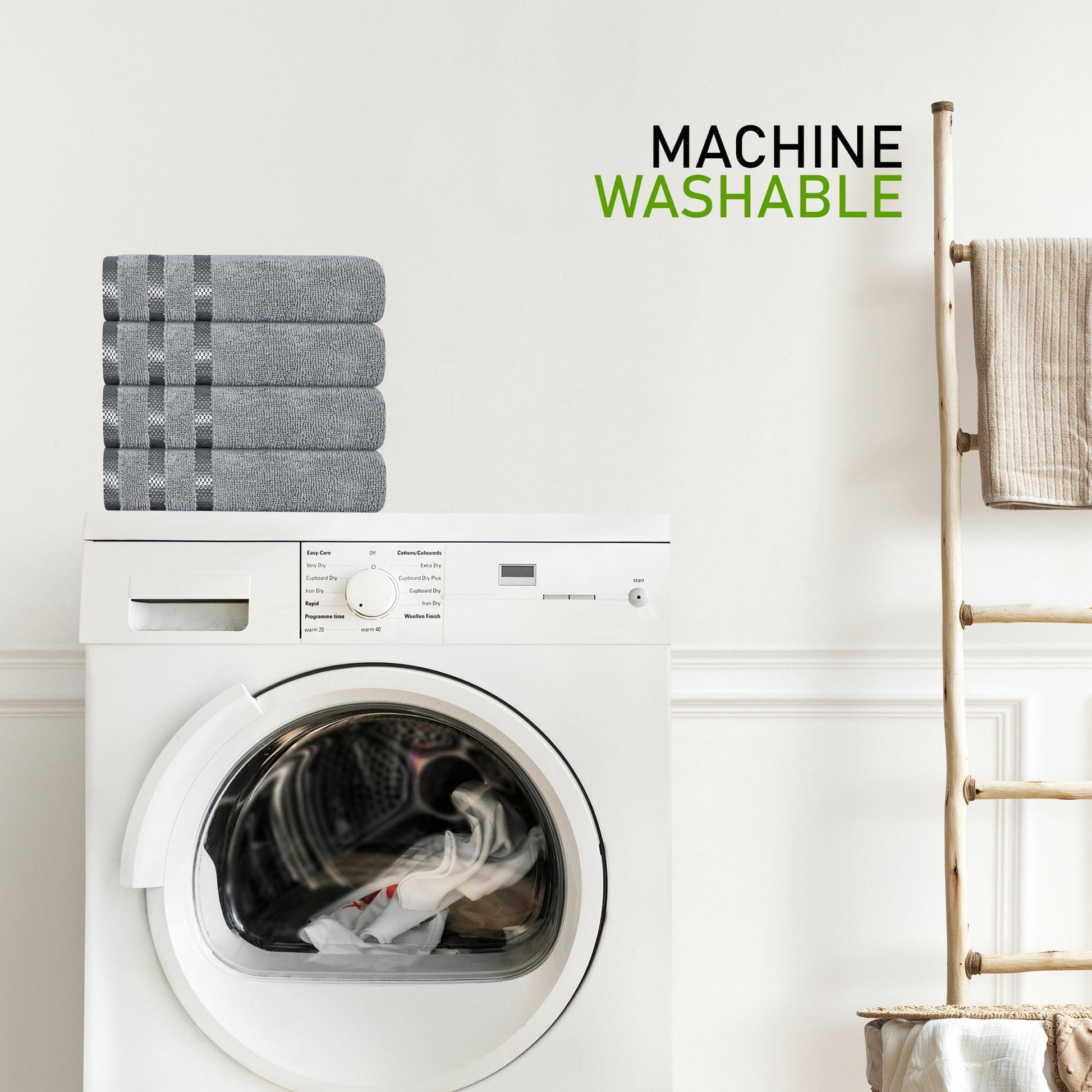 Belmont Viscose Stripe Silver Towels 100% Cotton Hotel Quality Super Absorbent 10 Piece Bale Set, 4 Hand Towel & 12 Face Cloths