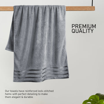 Belmont Viscose Stripe Silver Towels 100% Cotton Hotel Quality Super Absorbent 10 Piece Bale Set, 4 Hand Towel & 12 Face Cloths