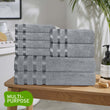 Belmont Viscose Stripe Silver Towels 100% Cotton Hotel Quality Super Absorbent 10 Piece Bale Set, 4 Hand Towel & 12 Face Cloths