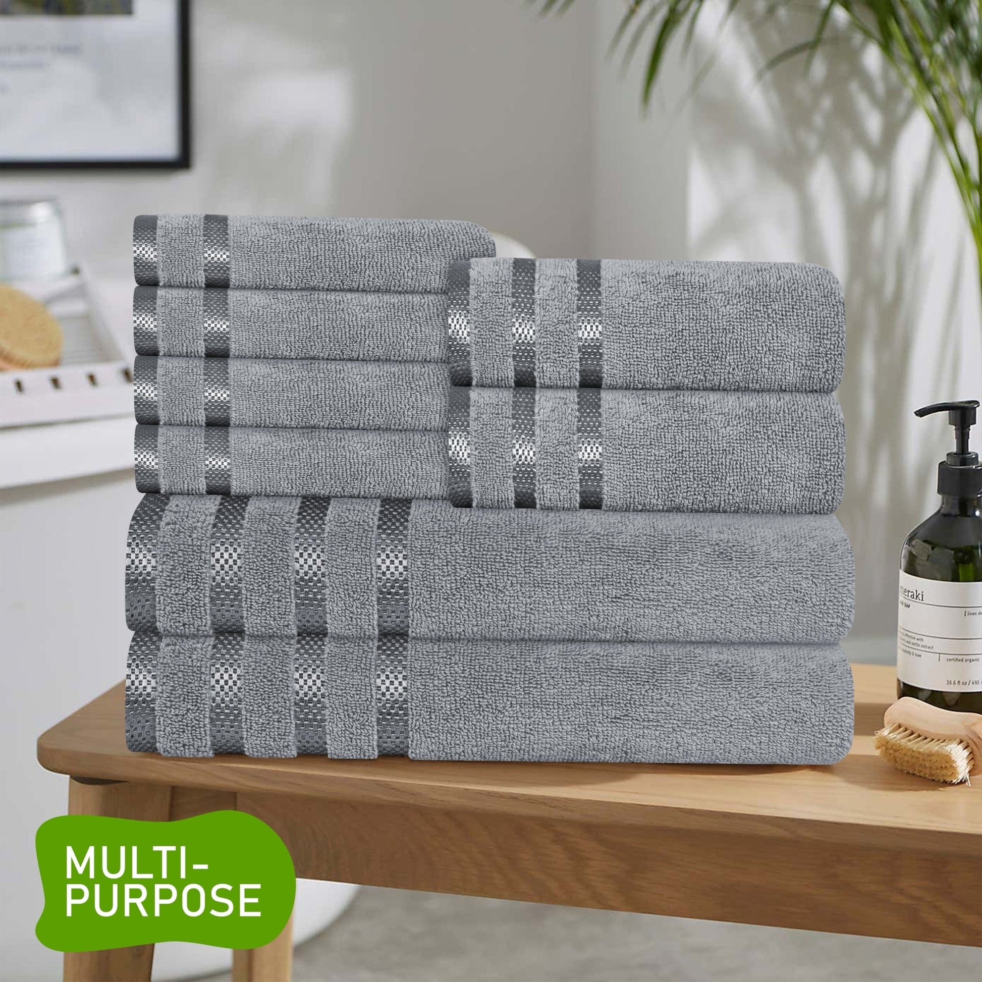 Belmont Viscose Stripe Silver Towels 100% Cotton Hotel Quality Super Absorbent 10 Piece Bale Set, 4 Hand Towel & 12 Face Cloths