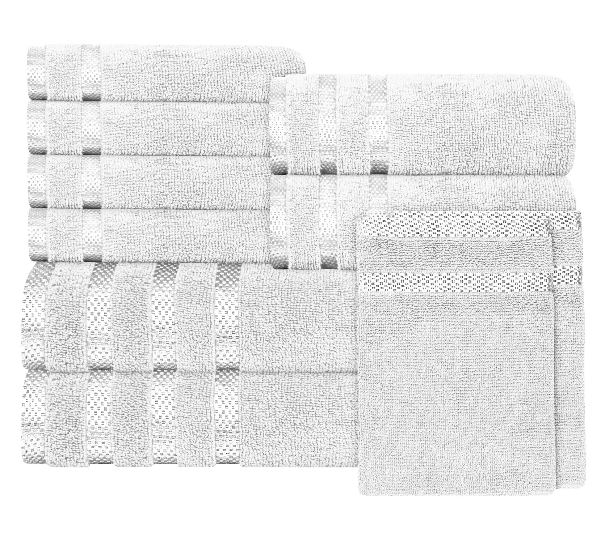 Belmont Viscose Stripe White Towels 100% Cotton Hotel Quality Super Absorbent 10 Piece Bale Set, 4 Hand Towel & 12 Face Cloths