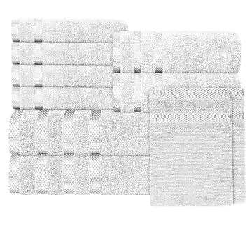 Belmont Viscose Stripe White Towels 100% Cotton Hotel Quality Super Absorbent 10 Piece Bale Set, 4 Hand Towel & 12 Face Cloths