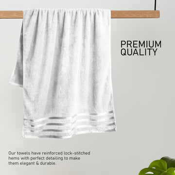 Belmont Viscose Stripe White Towels 100% Cotton Hotel Quality Super Absorbent 10 Piece Bale Set, 4 Hand Towel & 12 Face Cloths