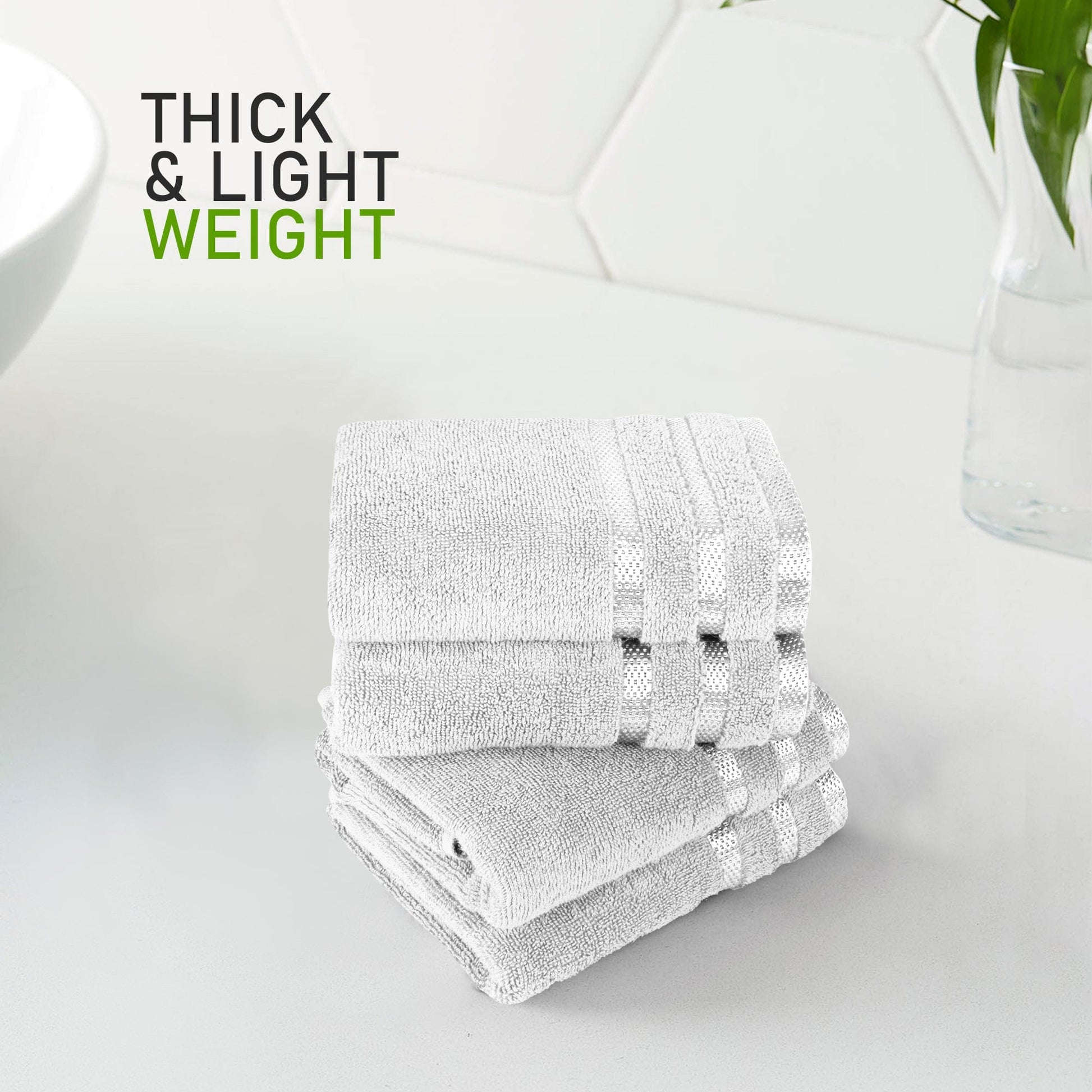 Belmont Viscose Stripe White Towels 100% Cotton Hotel Quality Super Absorbent 10 Piece Bale Set, 4 Hand Towel & 12 Face Cloths