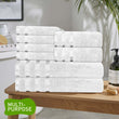 Belmont Viscose Stripe White Towels 100% Cotton Hotel Quality Super Absorbent 10 Piece Bale Set, 4 Hand Towel & 12 Face Cloths