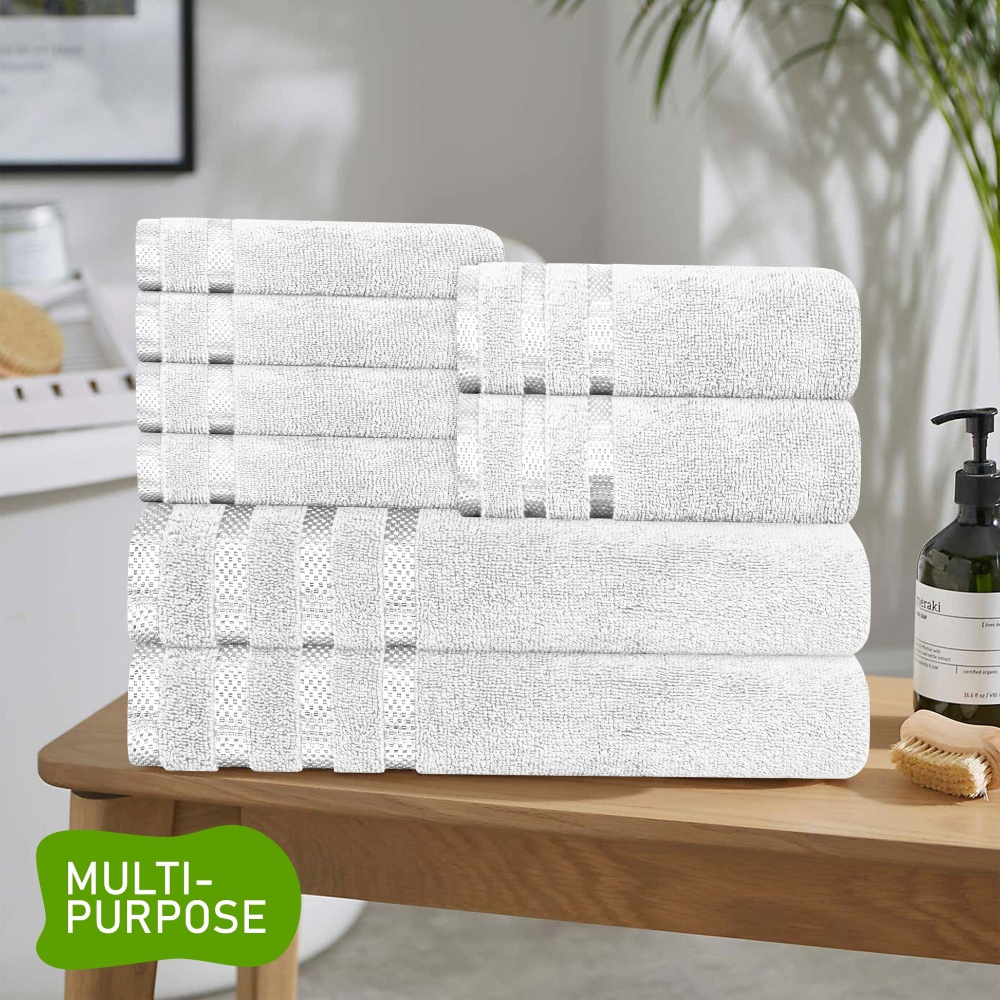 Belmont Viscose Stripe White Towels 100% Cotton Hotel Quality Super Absorbent 10 Piece Bale Set, 4 Hand Towel & 12 Face Cloths