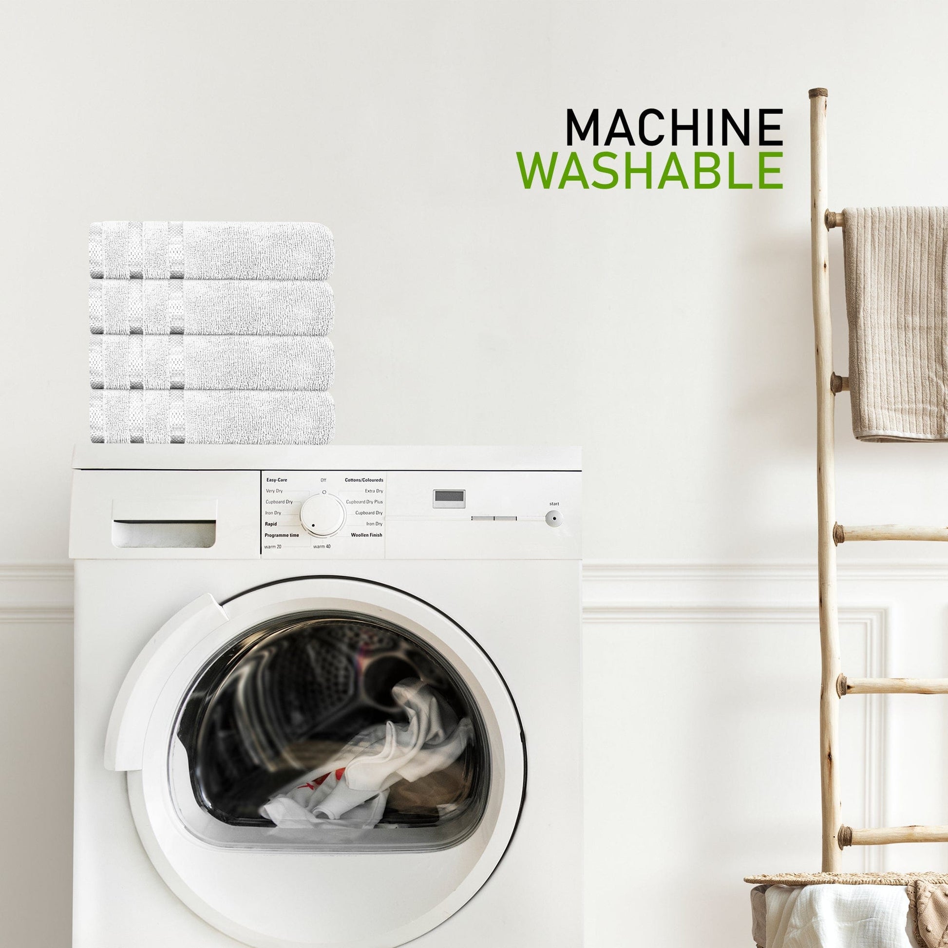 Belmont Viscose Stripe White Towels 100% Cotton Hotel Quality Super Absorbent 10 Piece Bale Set, 4 Hand Towel & 12 Face Cloths