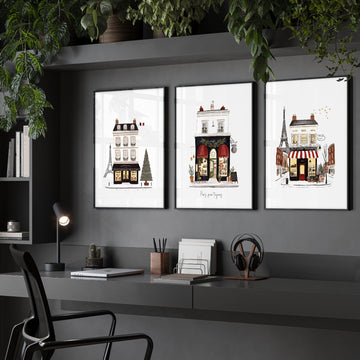 Best Office Wall Art Paris Boutique Street Scenes "Paris, pour toujours" displayed on a wall in a styled room