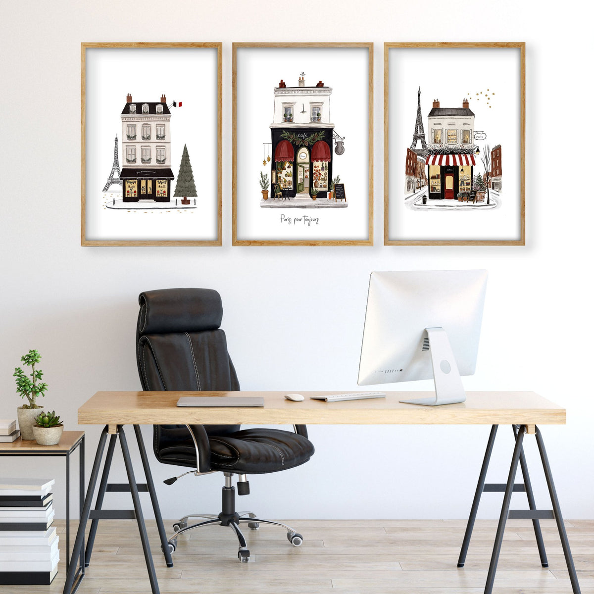 Best Office Wall Art Paris Boutique Street Scenes "Paris, pour toujours" displayed on a wall in a styled room — view 2