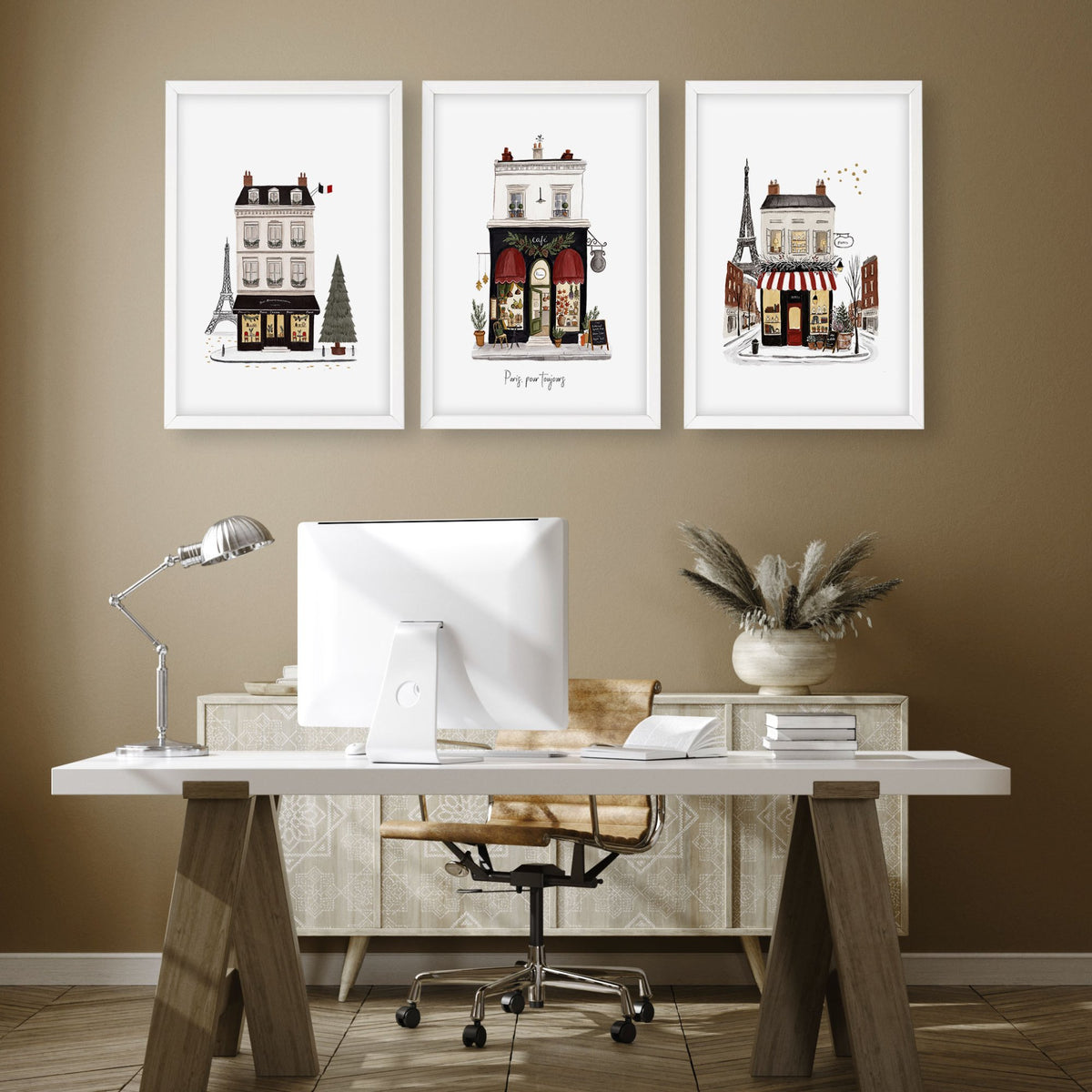 Best Office Wall Art Paris Boutique Street Scenes "Paris, pour toujours" displayed on a wall in a styled room — view 4