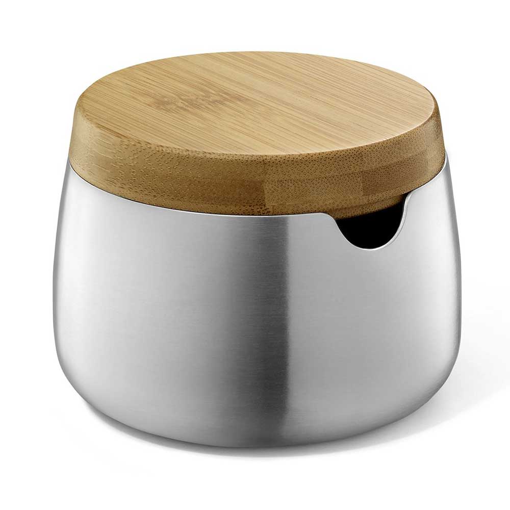 Bevo Premium Brushed Stainless Steel Sugar Pot with Bamboo Accents