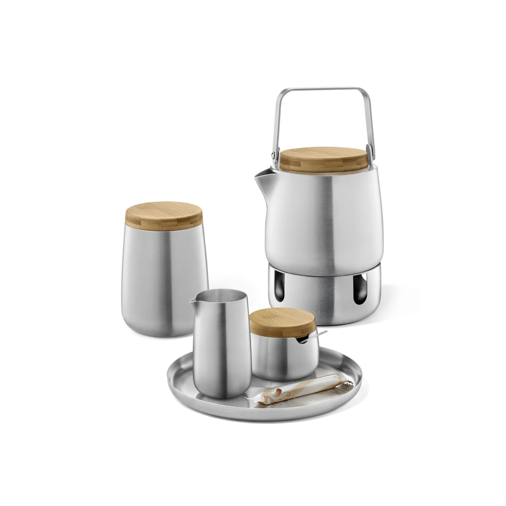 Bevo Premium Brushed Stainless Steel Sugar Pot with Bamboo Accents