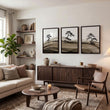 Big Living Room Pictures Japandi Bonsai Pine Trees Ink Wash Landscape displayed on a wall in a styled room — view 11