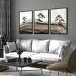Big Living Room Pictures Japandi Bonsai Pine Trees Ink Wash Landscape displayed on a wall in a styled room — view 12