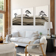 Big Living Room Pictures Japandi Bonsai Pine Trees Ink Wash Landscape displayed on a wall in a styled room — view 3