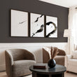 Big Living Room Wall Art Japandi Zen Ink Brushstroke Solitary Figure White Black Gold-Toned displayed on a wall in a styled room — view 10
