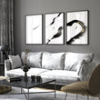 Big Living Room Wall Art Japandi Zen Ink Brushstroke Solitary Figure White Black Gold-Toned displayed on a wall in a styled room — view 12