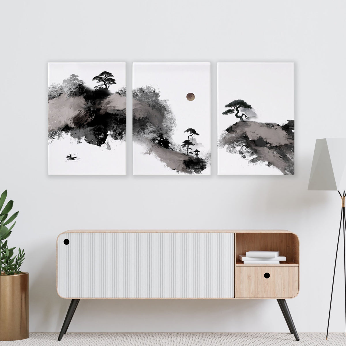 Big Painting for Living Room Japanese Ink Landscape wall art displayed on a wall in a styled room — view 12