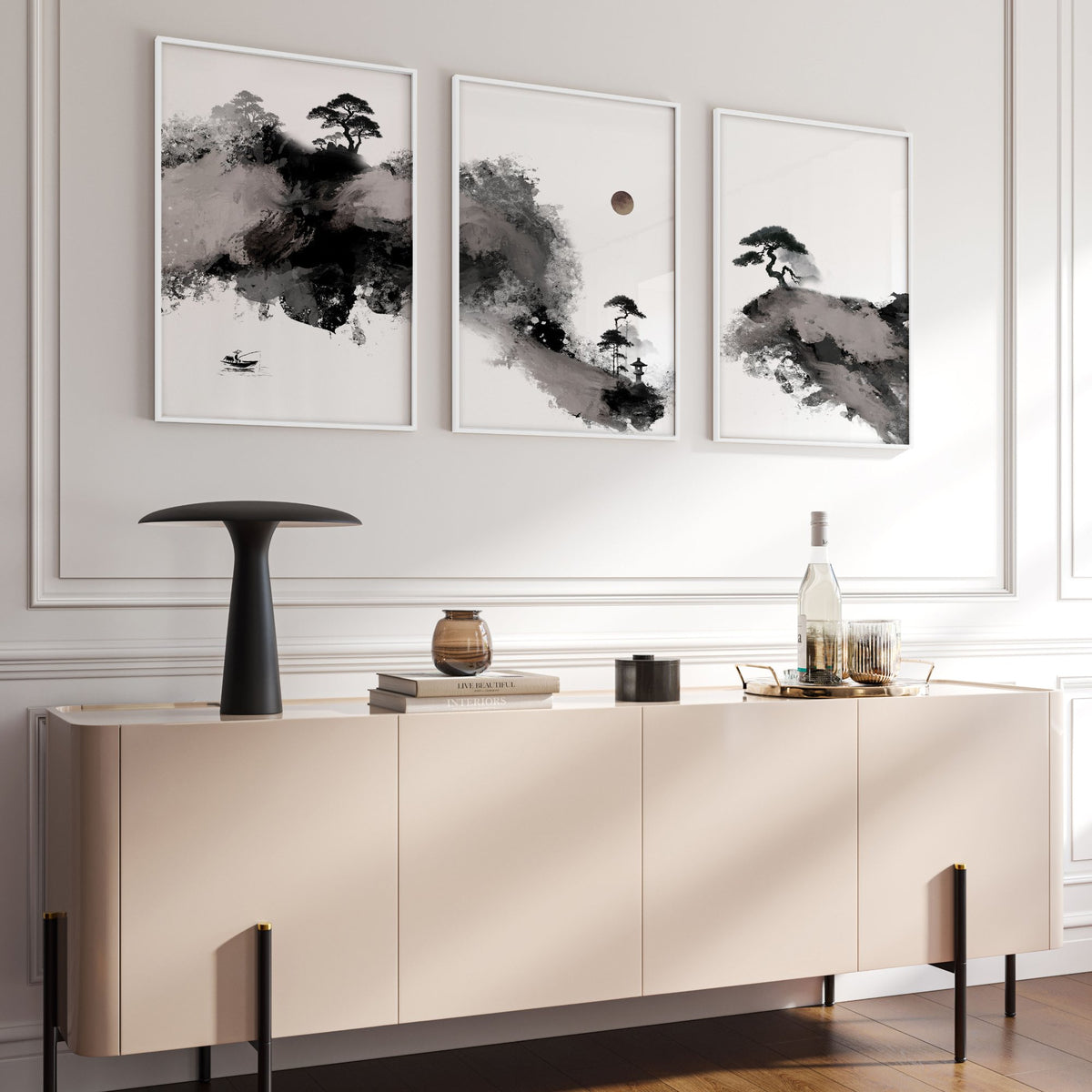 Big Painting for Living Room Japanese Ink Landscape wall art displayed on a wall in a styled room — view 16