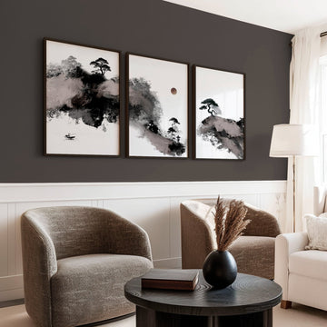 Big Painting for Living Room Japanese Ink Landscape wall art displayed on a wall in a styled room — view 2
