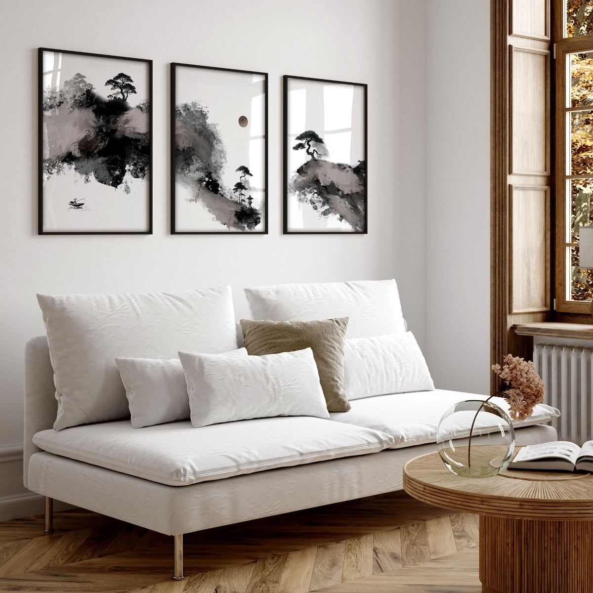 Big Painting for Living Room Japanese Ink Landscape wall art displayed on a wall in a styled room — view 6