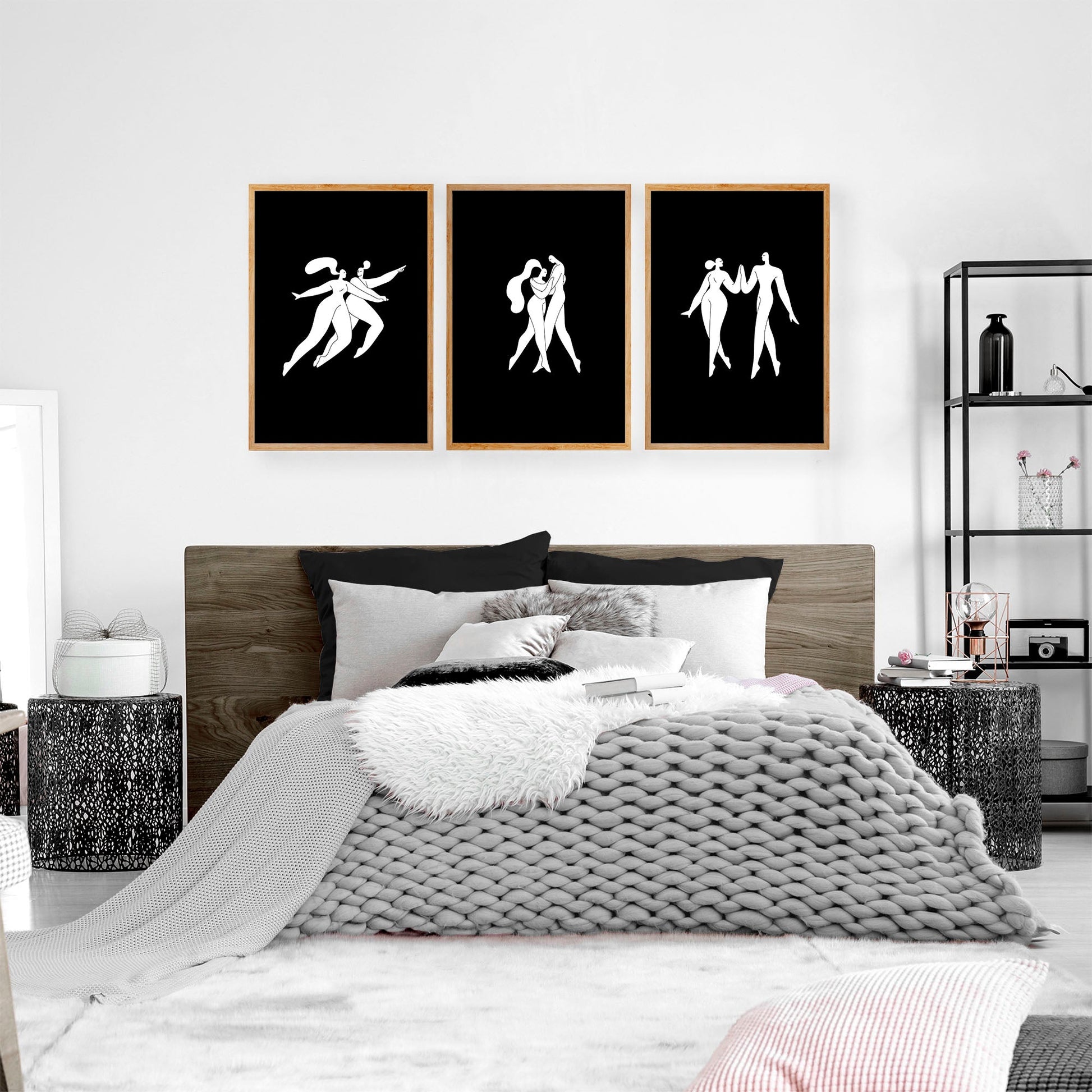 Big Pictures For Bedroom | Set of 3 Boho Women Wall art Prints