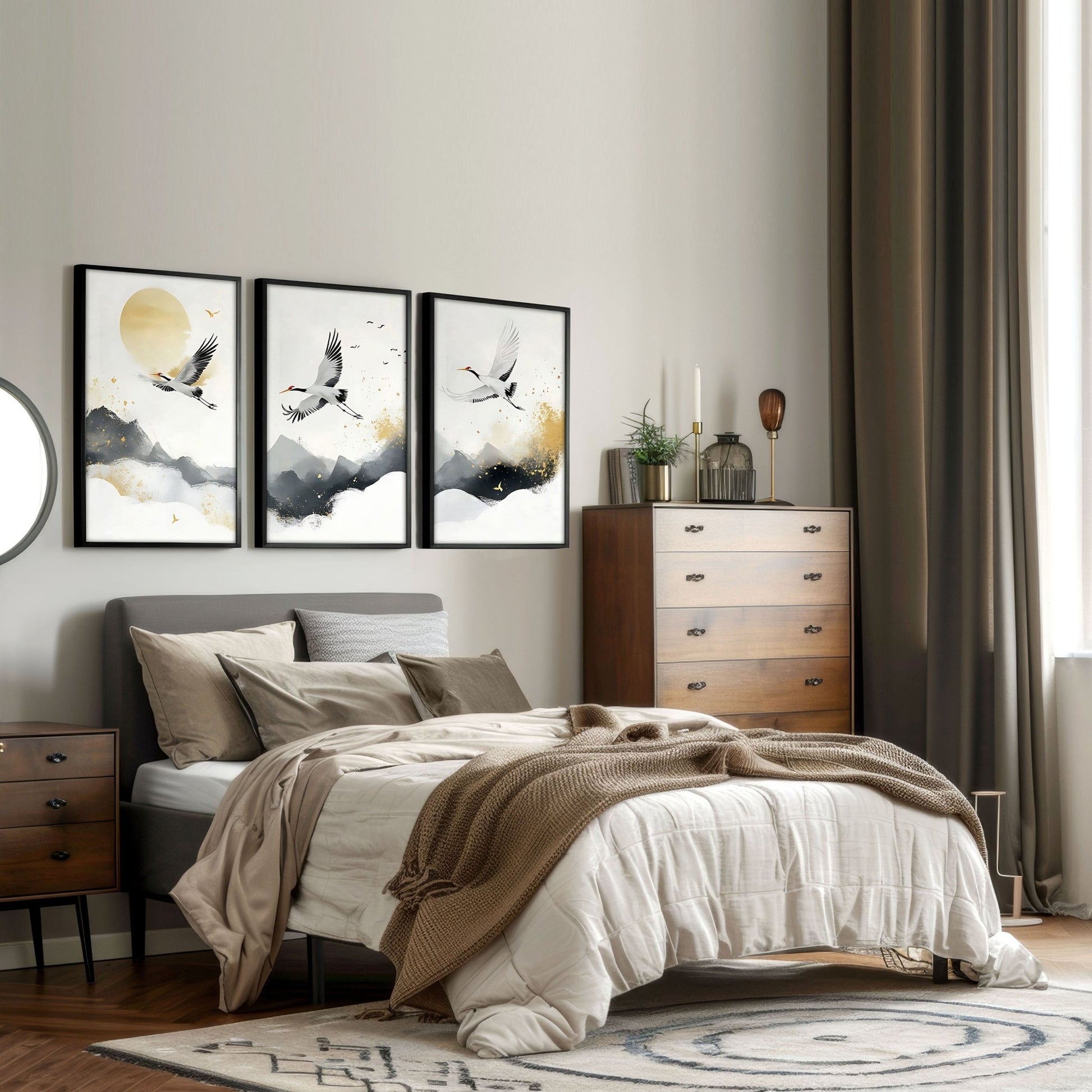 Big Wall Art For Bedroom | Set of 3 Asian Inspired Wall art Prints