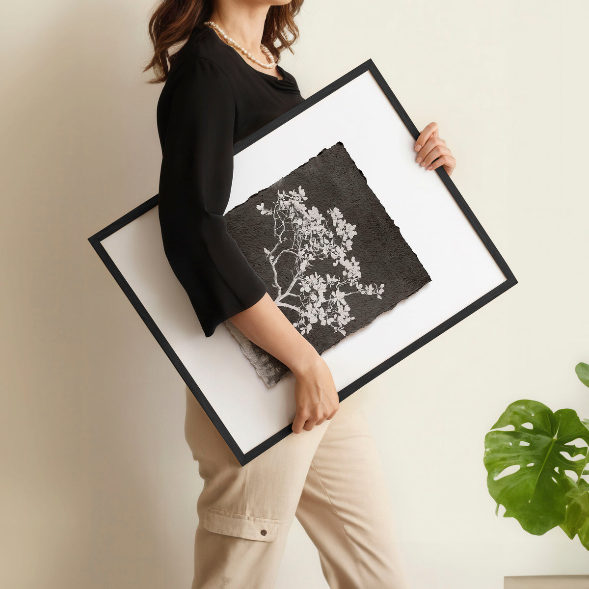 Big Wall Art for Living Room French Country Botanical Dark Floral White Wildflowers displayed on a wall in a styled room — view 18