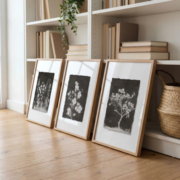 Big Wall Art for Living Room French Country Botanical Dark Floral White Wildflowers displayed on a wall in a styled room — view 2